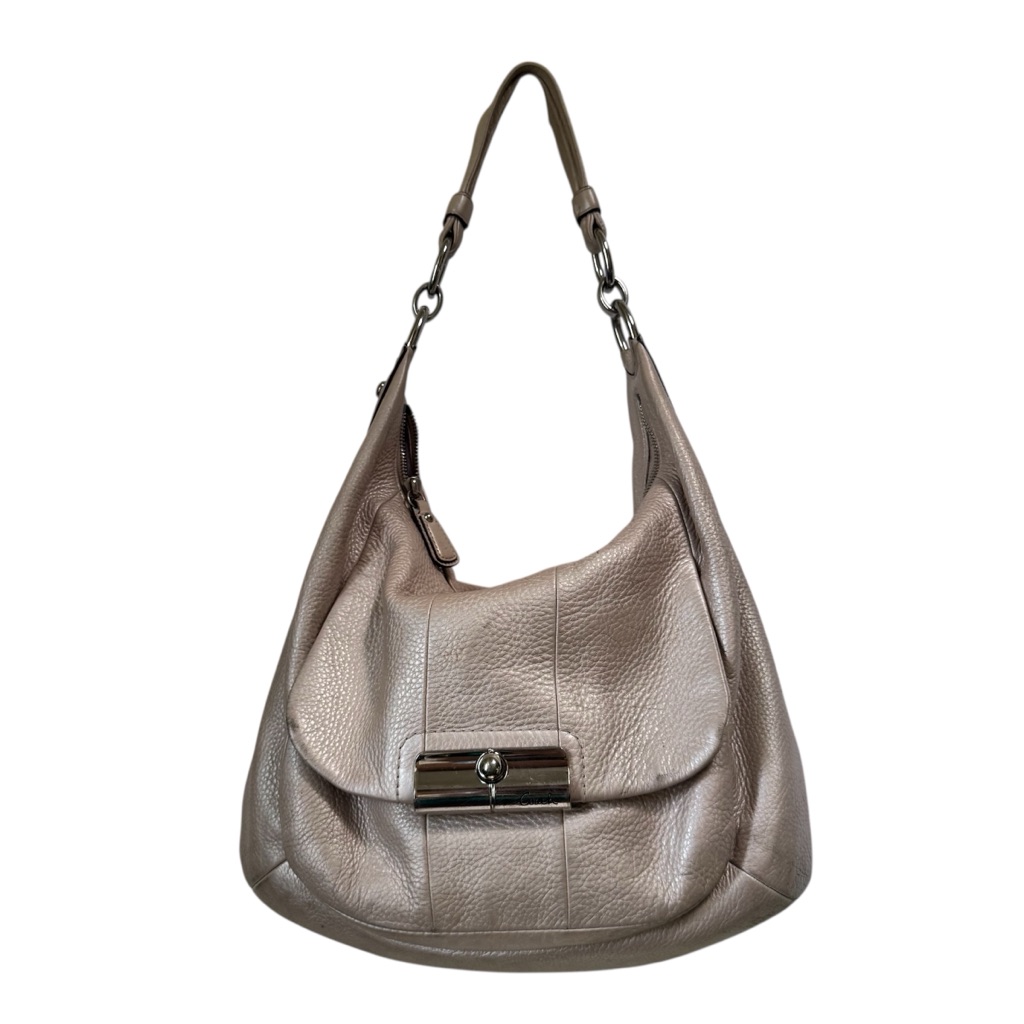 Coach Kristin Leather Metallic Hobo Shoulder Bag Pocket Rose Gold Tote Zip Silvr